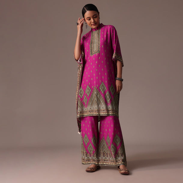 Rani Pink Silk Embroidered Kaftan Co Ord Set