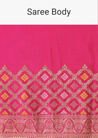 Rani Pink Silk Saree With Bandhani Detail And Unstitched Blouse Piece