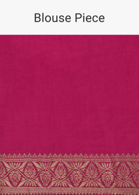 Rani Pink Silk Saree With Bandhani Detail And Unstitched Blouse Piece