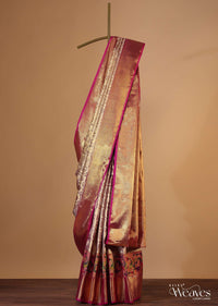 Azalea Pink Kanjivaram Saree In Tissue Silk With Real Gold 14gm Zari Weave And Unstitched Blouse