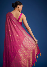 Rani Pink Tissue Silk Saree With Butti Work