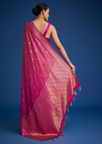 Rani Pink Tissue Silk Saree With Butti Work