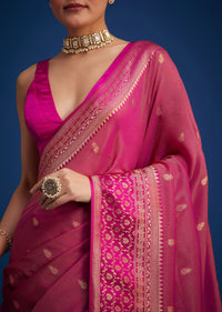 Rani Pink Tissue Silk Saree With Butti Work