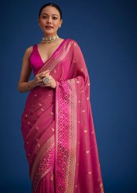 Rani Pink Tissue Silk Saree With Butti Work