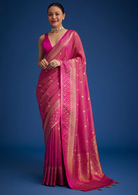 Rani Pink Tissue Silk Saree With Butti Work