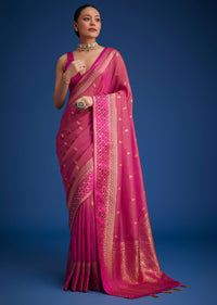 Rani Pink Tissue Silk Saree With Butti Work