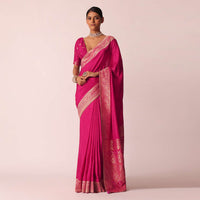 Rani Pink Woven Saree In Silk with Bandhani Detail And Unstitched Blouse Piece