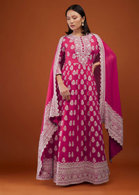 Azalea Pink Embroidered Anarkali Suit In Georgette