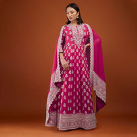 Azalea Pink Embroidered Anarkali Suit In Georgette