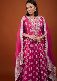 Azalea Pink Embroidered Anarkali Suit In Georgette