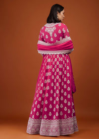 Azalea Pink Embroidered Anarkali Suit In Georgette
