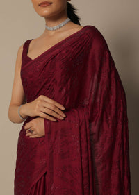 Ravishing Red And Maroon Saree With Unstitched Blouse