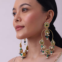 Read And Green Beaded Earrings In Gold Finish Mix Metal