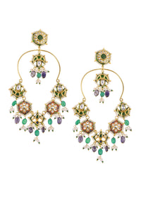 Read And Green Beaded Earrings In Gold Finish Mix Metal