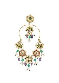 Read And Green Beaded Earrings In Gold Finish Mix Metal