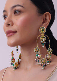 Read And Green Beaded Earrings In Gold Finish Mix Metal