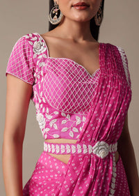 Ready Pleated Muslin Saree with Embellished Blouse