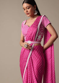 Ready Pleated Muslin Saree with Embellished Blouse