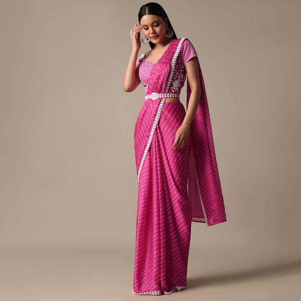 Ready Pleated Muslin Saree with Embellished Blouse