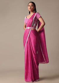 Ready Pleated Muslin Saree with Embellished Blouse