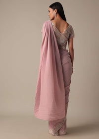 Ready Pleated Pink Saree with Ready-Made Blouse