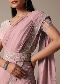 Ready Pleated Pink Saree with Ready-Made Blouse