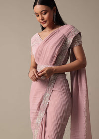 Ready Pleated Pink Saree with Ready-Made Blouse