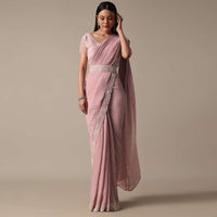 Ready Pleated Pink Saree with Ready-Made Blouse