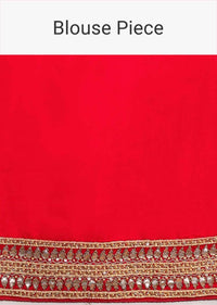 Red banarasi dola silk saree with jaal embroidery Online - Kalki Fashion