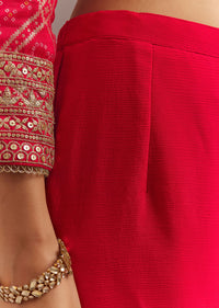 Red Bandhani Zari Kurta And Jacquard Sharara With Chiffon Dupatta