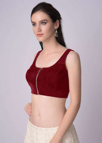 Red Blouse In Velvet With Front Zip Opening