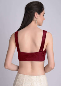 Red Blouse In Velvet With Sweetheart Neckline And Curved Hem