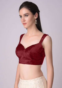 Red Blouse In Velvet With Sweetheart Neckline