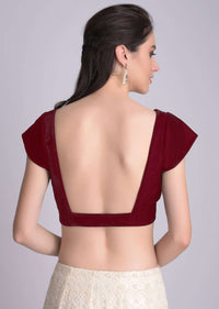 Red Blouse In Velvet With Trapeze Neckline