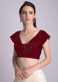 Red Blouse In Velvet With Trapeze Neckline