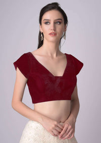 Red Blouse In Velvet With Trapeze Neckline