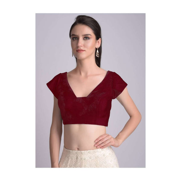 Red Blouse In Velvet With Trapeze Neckline