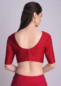 Red Blouse With Half Sleeves And Round Neckline