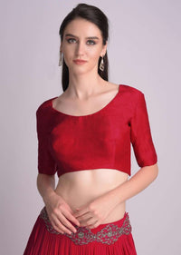 Red Blouse With Half Sleeves And Round Neckline