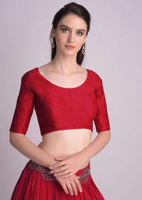 Red Blouse With Half Sleeves And Round Neckline