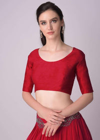 Red Blouse With Half Sleeves And Round Neckline