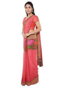 Red Saree In Georgette Fabric With Thread Embroidery Work Online - Kalki Fashion