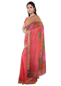 Red Saree In Georgette Fabric With Thread Embroidery Work Online - Kalki Fashion