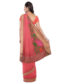 Red Saree In Georgette Fabric With Thread Embroidery Work Online - Kalki Fashion