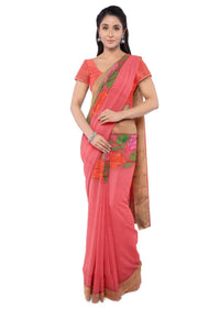 Red Saree In Georgette Fabric With Thread Embroidery Work Online - Kalki Fashion