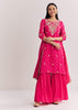 Pink Chinon Asymmetrical Kurta Sharara Suit With Embroidery