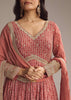 Red Chinon Printed Anarkali Suit With Heavy Embroidery