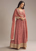 Red Chinon Printed Anarkali Suit With Heavy Embroidery