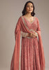 Red Chinon Printed Anarkali Suit With Heavy Embroidery