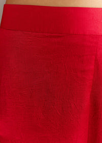 Red Crush Silk Kaftaan Set With Stone Neckpiece